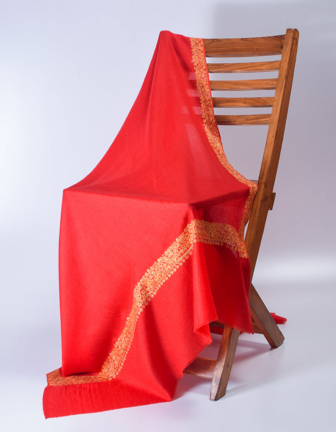 Scarlet Red Handwoven Border Embroidered Cashmere Pashmina Shawl