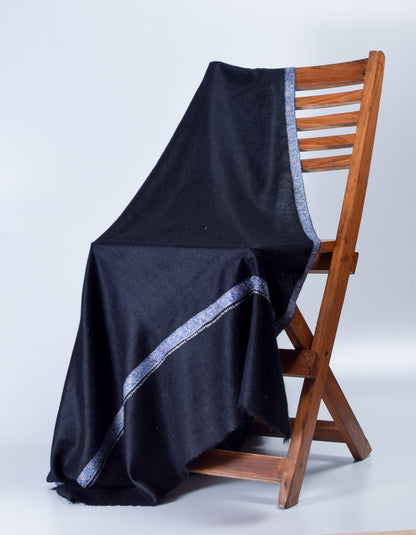 Royal Black Handwoven Sozni Embroidered Cashmere Pashmina Shawl