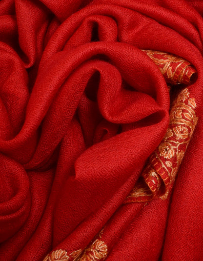 Scarlet Red Handwoven Border Embroidered Cashmere Pashmina Shawl