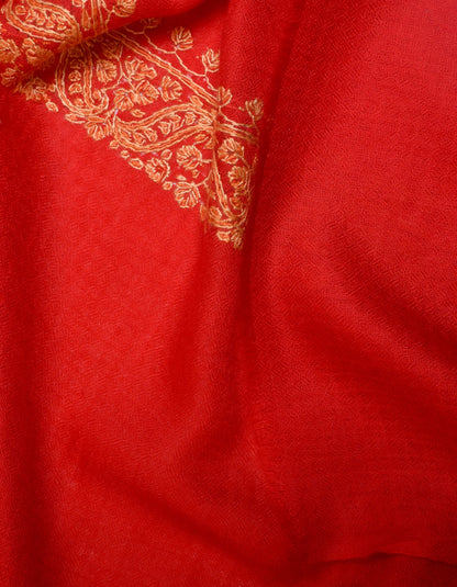 Scarlet Red Handwoven Border Embroidered Cashmere Pashmina Shawl