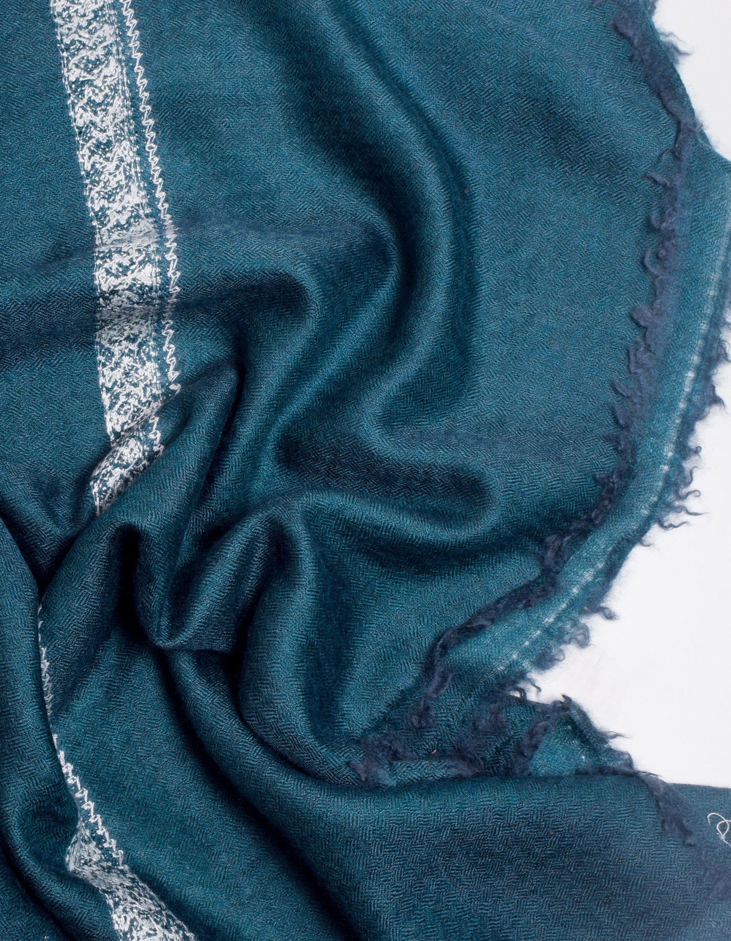 Dark Teal Handwoven Sozni Border Embroidered Cashmere Pashmina Stole