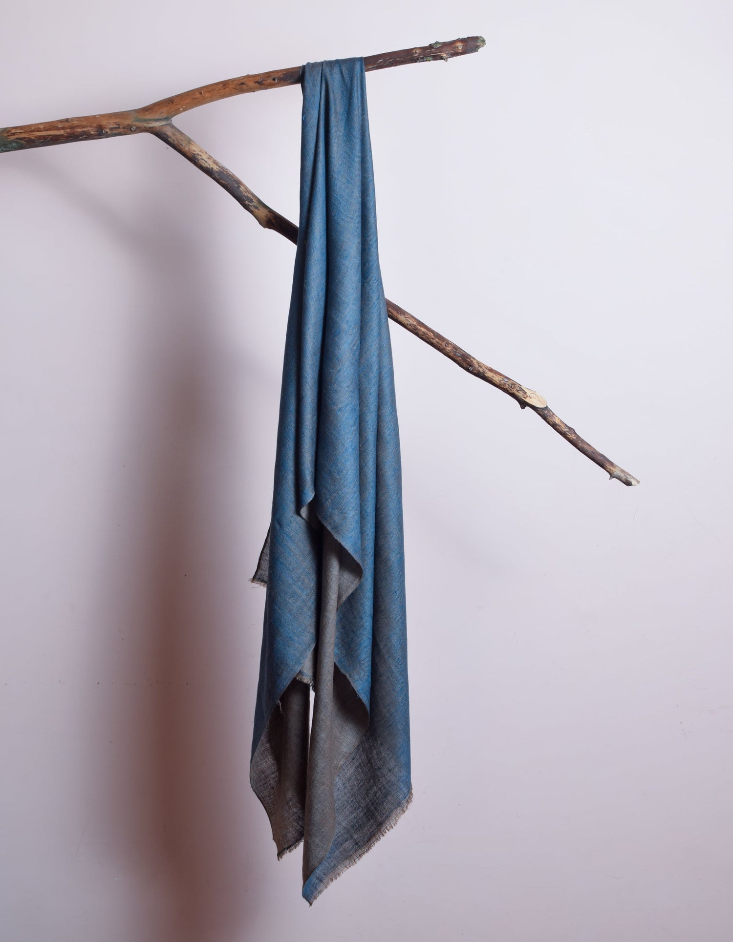 Khaki Blue Handwoven Reversible Cashmere Pashmina Stole