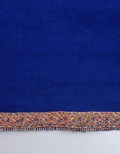 Royal Blue Handwoven Sozni Border Embroidered Cashmere Pashmina Stole