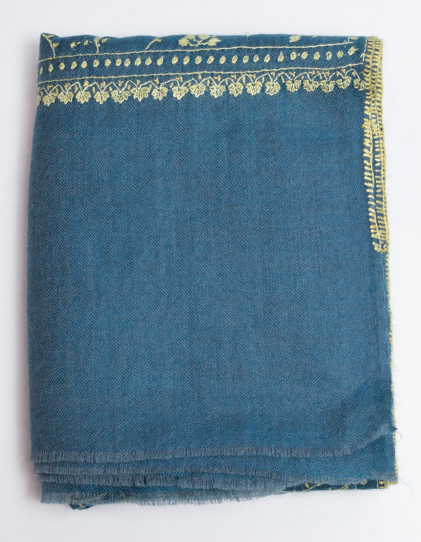 Teal Blue Handwoven Pastel Sozni Embroidered Cashmere Pashmina Stole