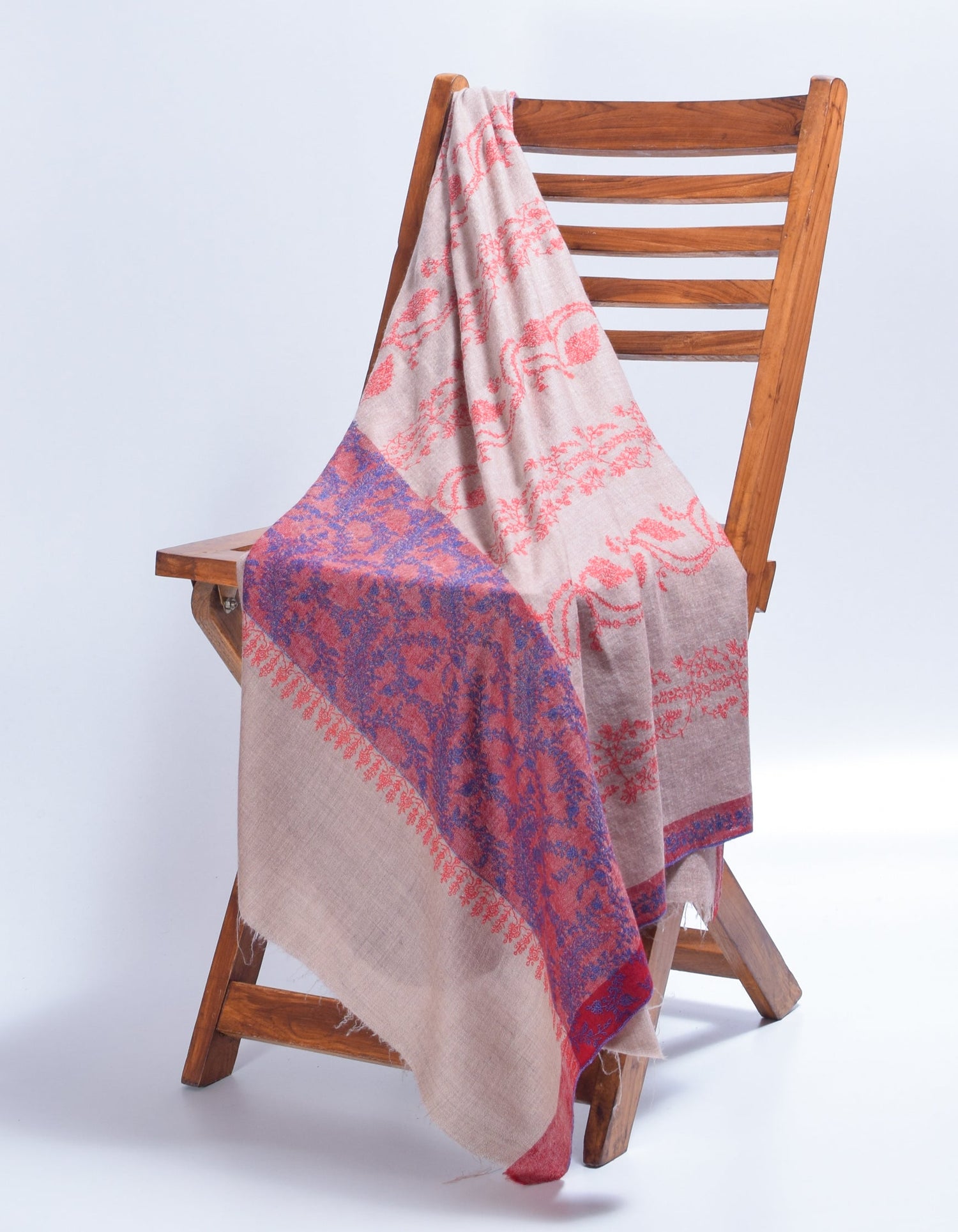 Light Greyish-Brown Handwoven Embroidered Cashmere Pashmina Shawl