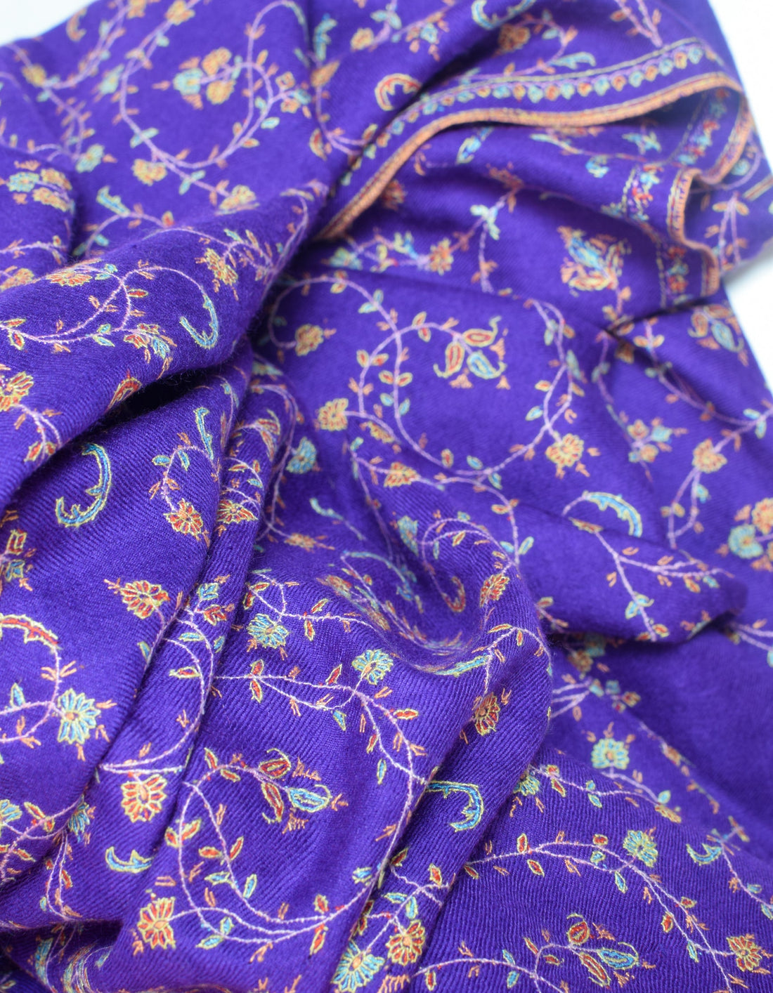 Royal Purple Handwoven Embroidered Cashmere Pashmina Shawl