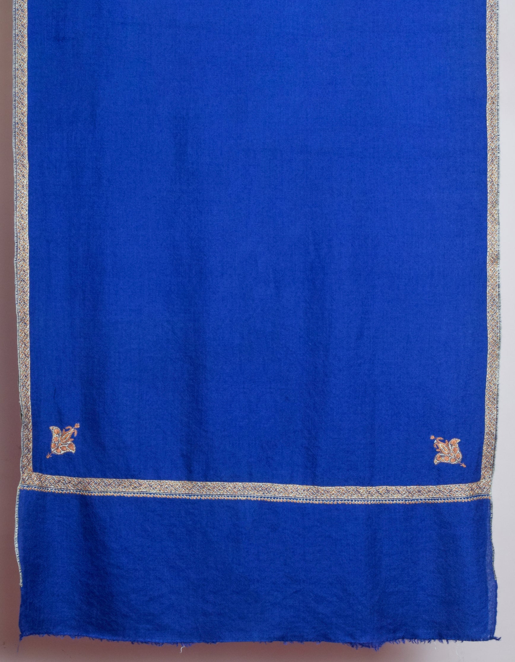 Royal Blue Handwoven Sozni Border Embroidered Cashmere Pashmina Stole