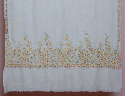 Natural Cream Handwoven Palla Embroidered Cashmere Pashmina Shawl