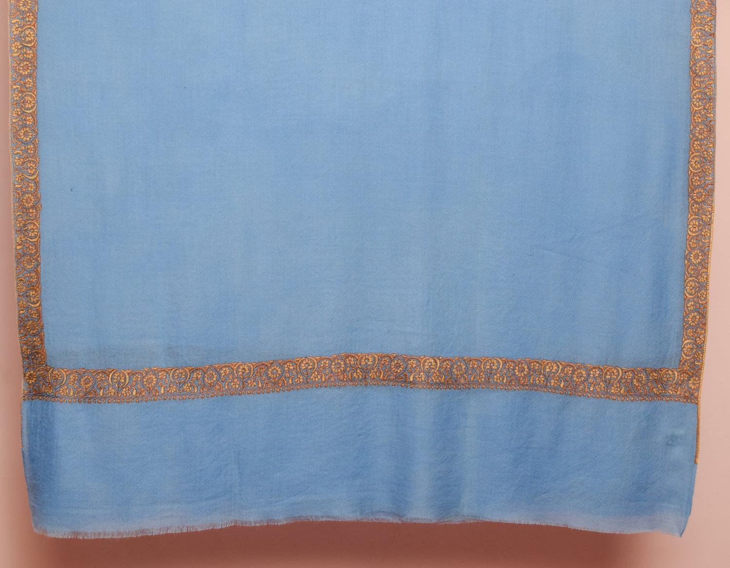 Carolina Blue Handwoven Border Embroidered Cashmere Pashmina Shawl