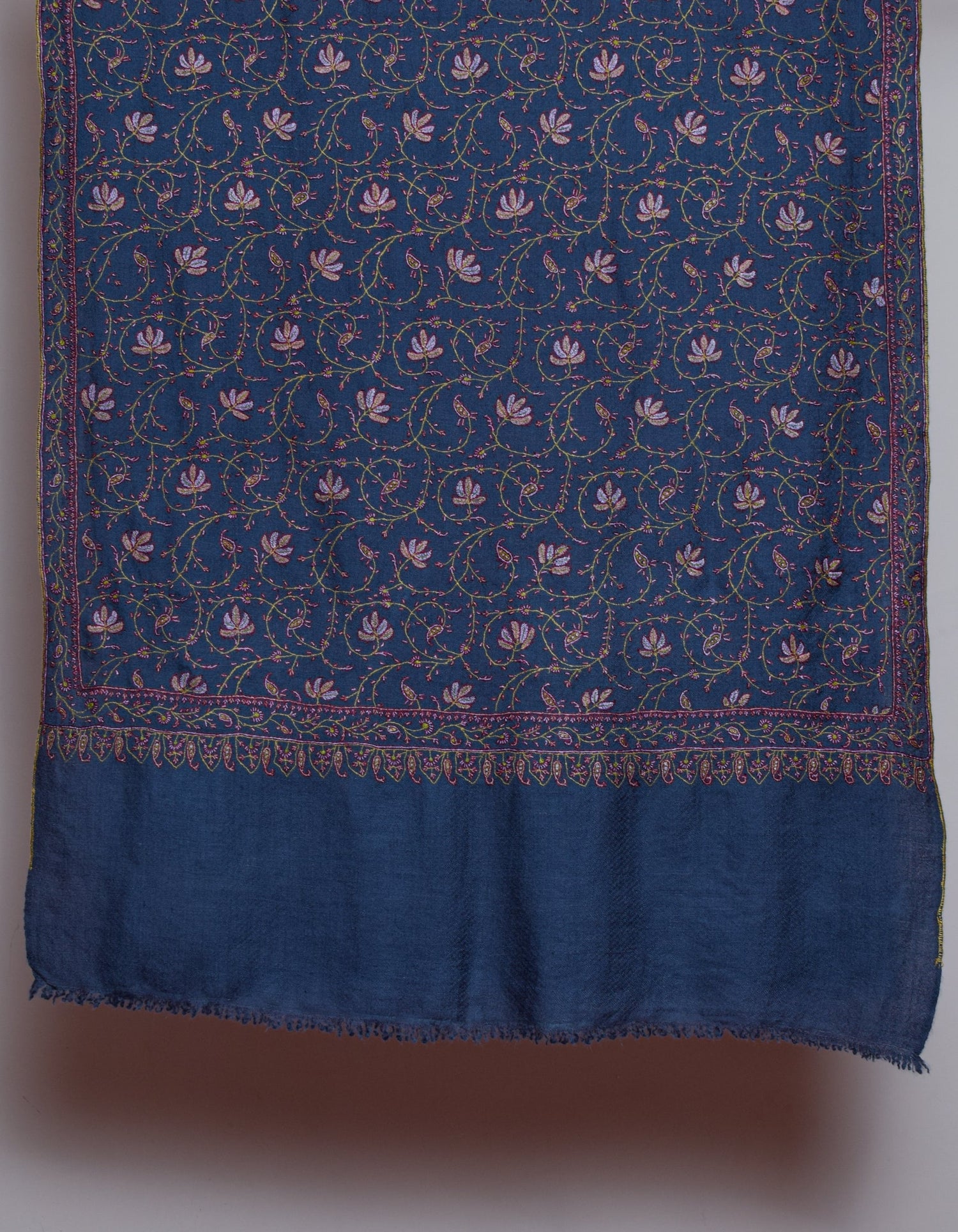 Bluish Grey Handmade Sozni Certified Jaali Embroidered Cashmere Pashmina Stole - Kashmir Box