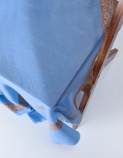 Carolina Blue Handwoven Border Embroidered Cashmere Pashmina Shawl