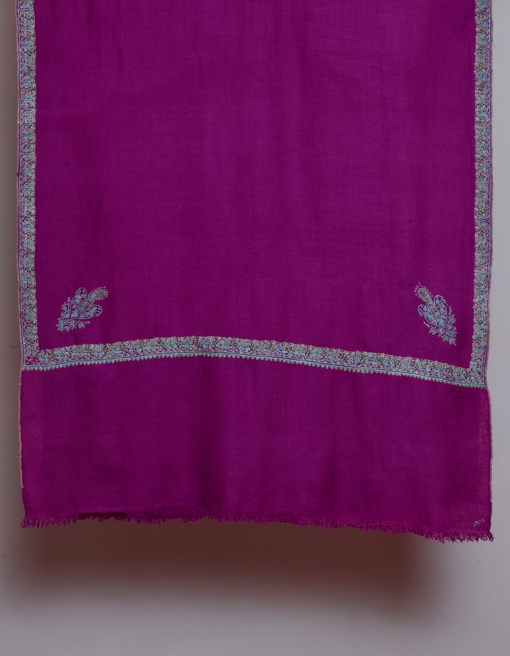 Deep Violet Handwoven Sozni Border Embroidered Cashmere Pashmina Stole