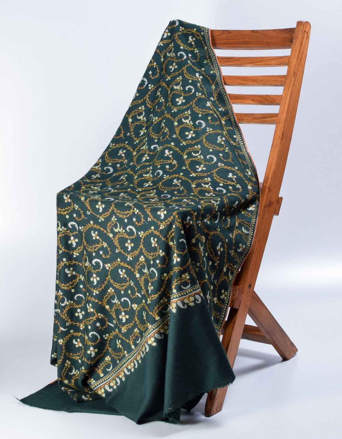 Dark Green Handwoven Sozni Jaali Embroidered Cashmere Pashmina Shawl