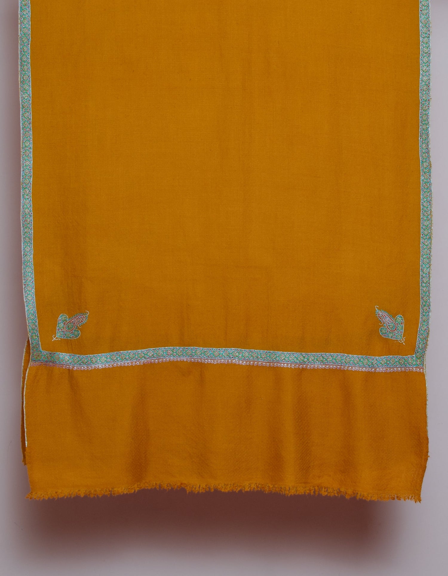 Mustard Handmade Sozni Certified Embroidered Cashmere Pashmina Stole