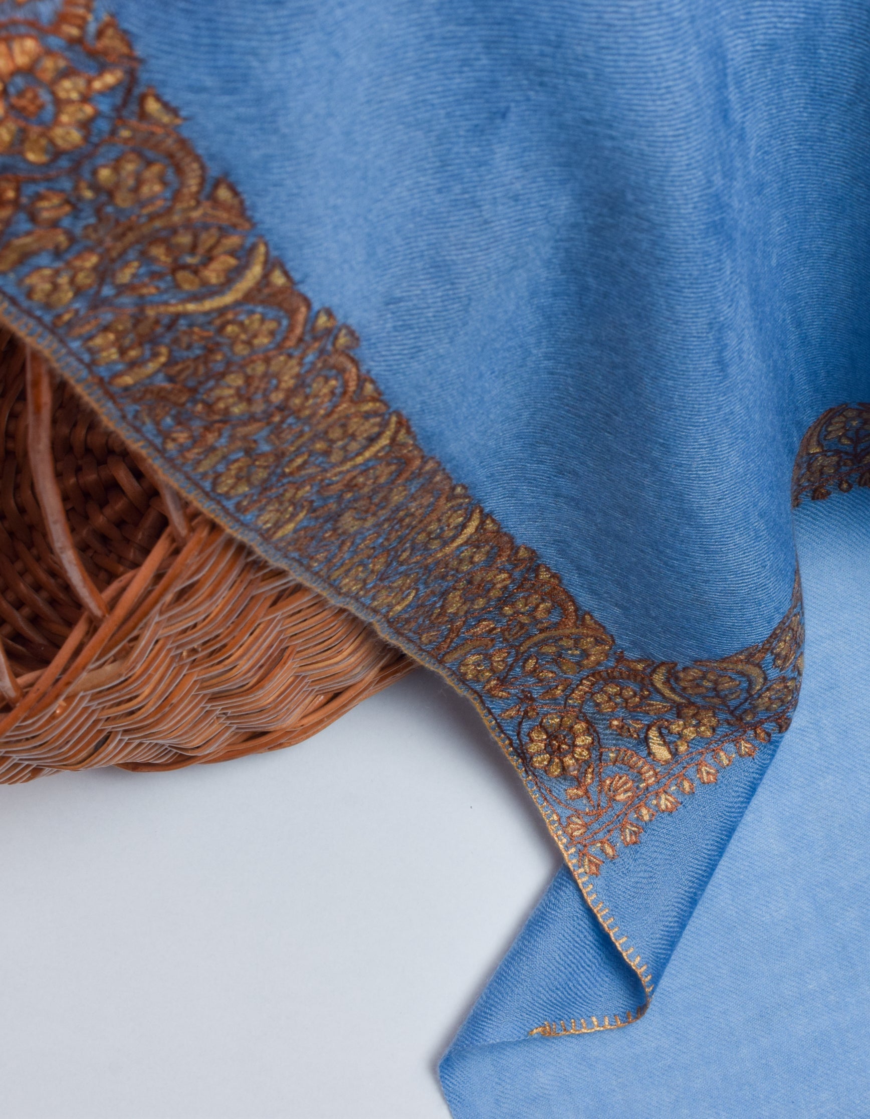 Carolina Blue Handwoven Border Embroidered Cashmere Pashmina Shawl