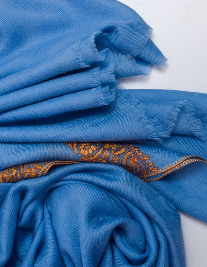 Carolina Blue Handwoven Border Embroidered Cashmere Pashmina Shawl