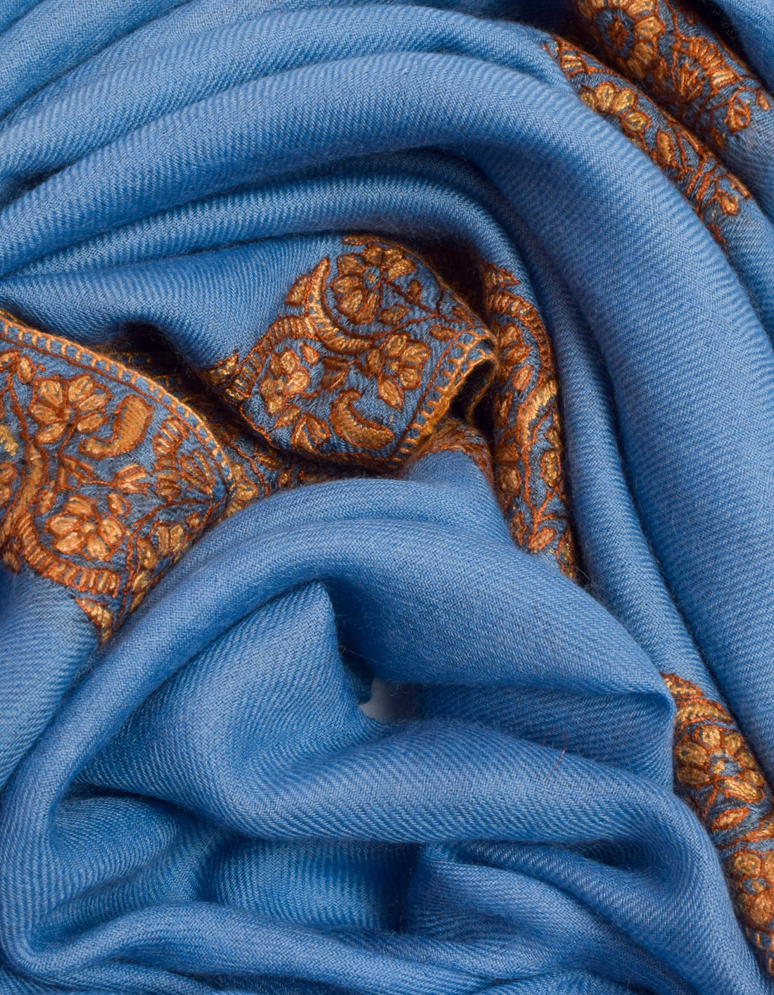 Carolina Blue Handwoven Border Embroidered Cashmere Pashmina Shawl