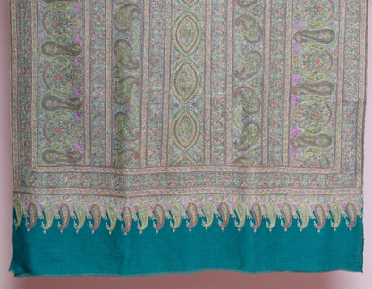 Teal Green Handwoven Sozni Jaali Embroidered Cashmere Pashmina Shawl