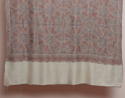 Bronze Grey Handwoven Jaali Embroidered Cashmere Pashmina Shawl