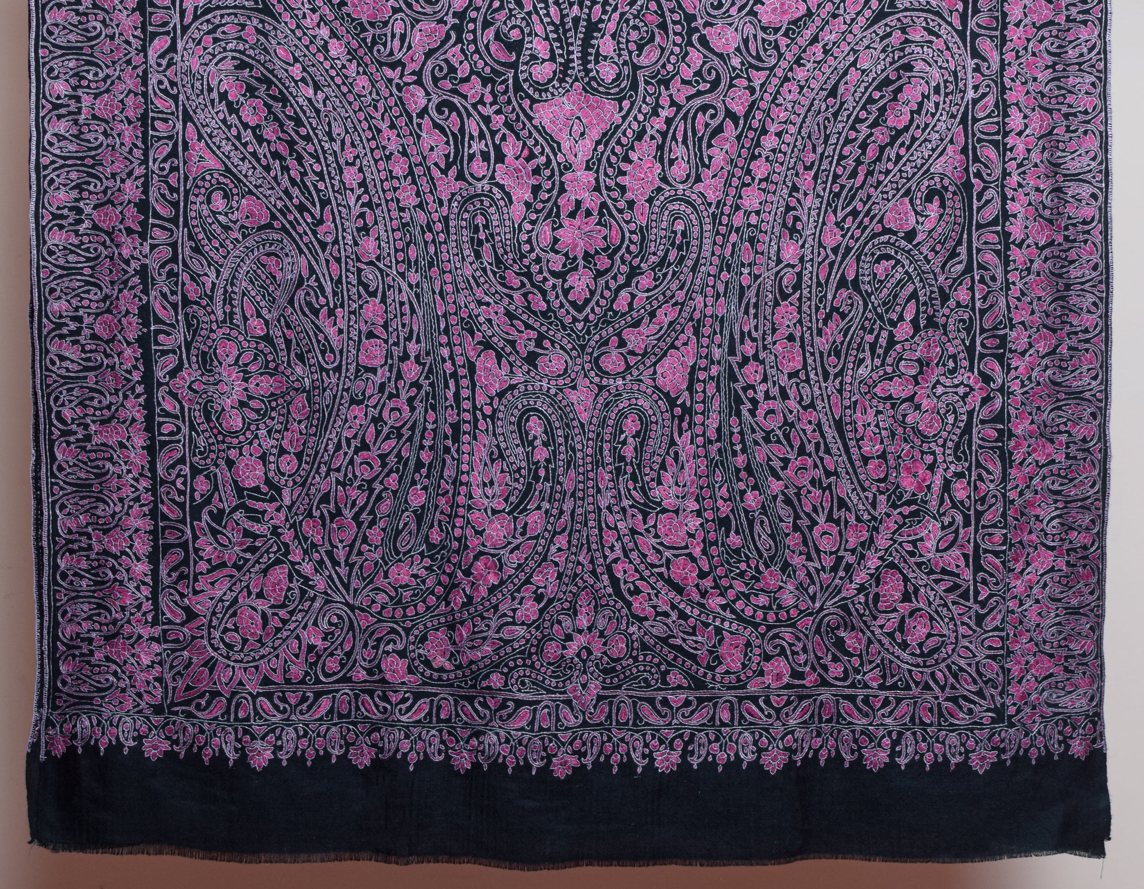 Regal Black Handwoven Sozni Jaali Embroidered Cashmere Pashmina Shawl