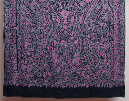 Regal Black Handwoven Sozni Jaali Embroidered Cashmere Pashmina Shawl