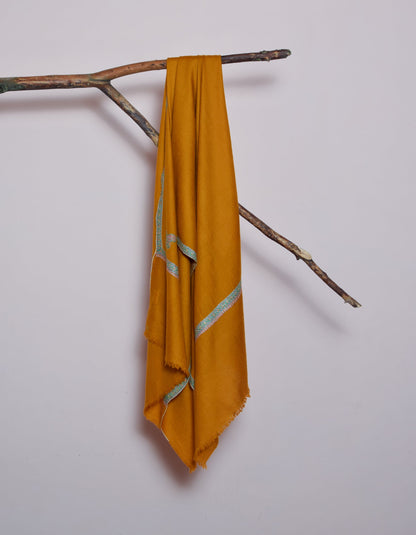 Mustard Handmade Sozni Certified Embroidered Cashmere Pashmina Stole