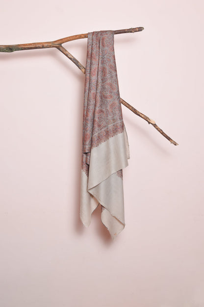 Bronze Grey Handwoven Jaali Embroidered Cashmere Pashmina Shawl