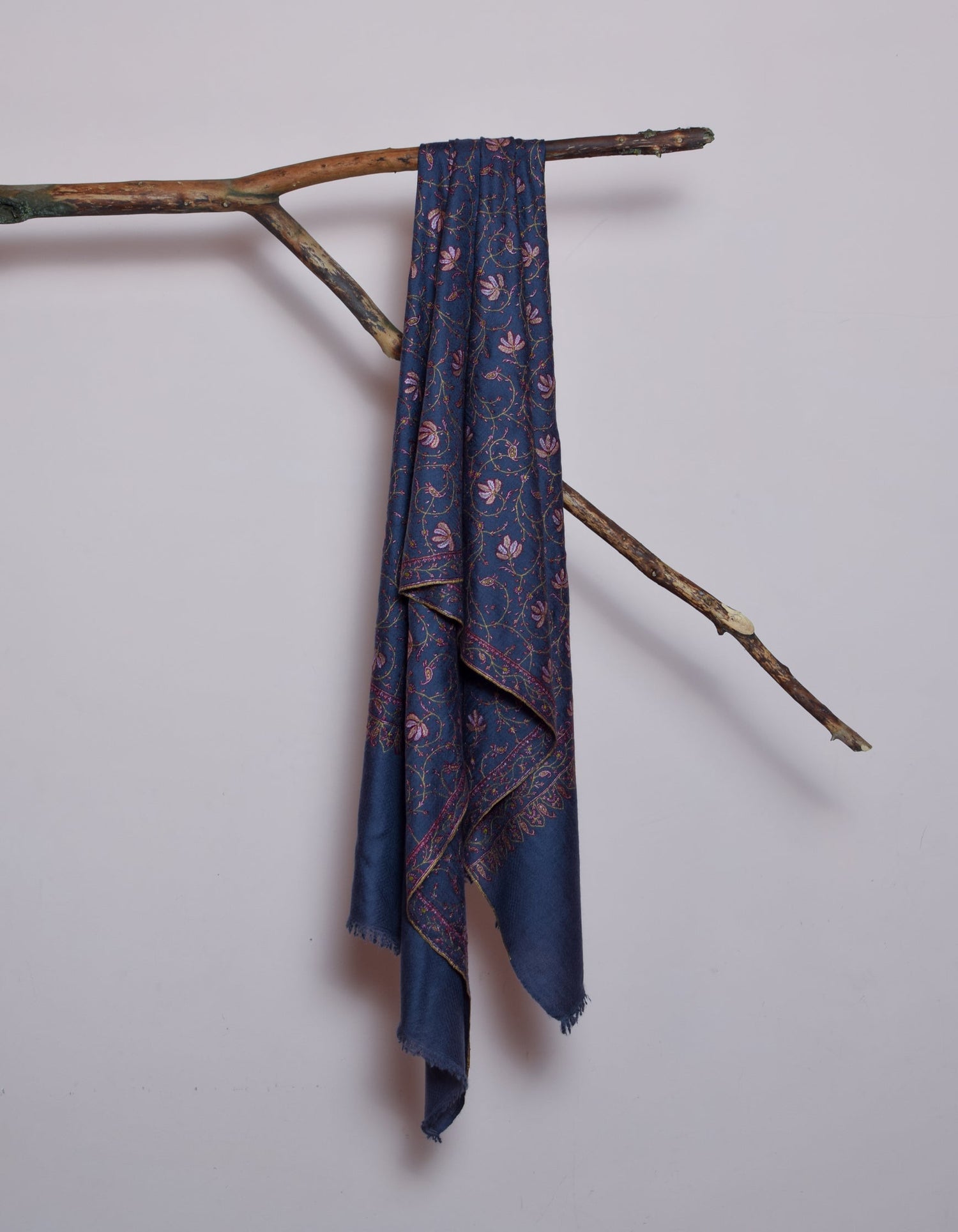 Bluish Grey Handmade Sozni Certified Jaali Embroidered Cashmere Pashmina Stole - Kashmir Box