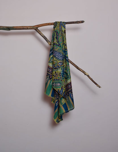 Light Olive Handmade Jamawar Sozni Certified Cashmere Pashmina Stole - Kashmir Box