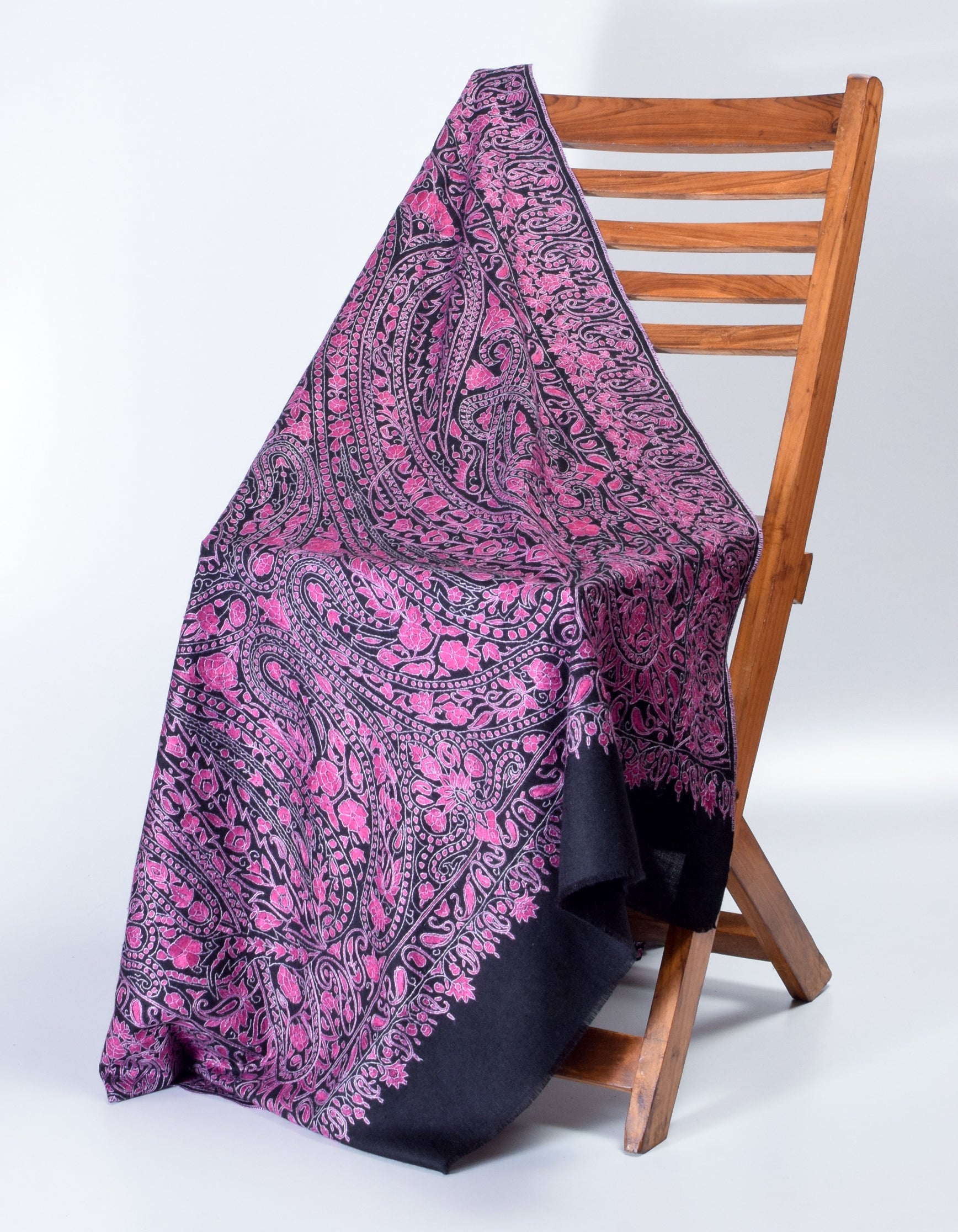 Regal Black Handwoven Sozni Jaali Embroidered Cashmere Pashmina Shawl