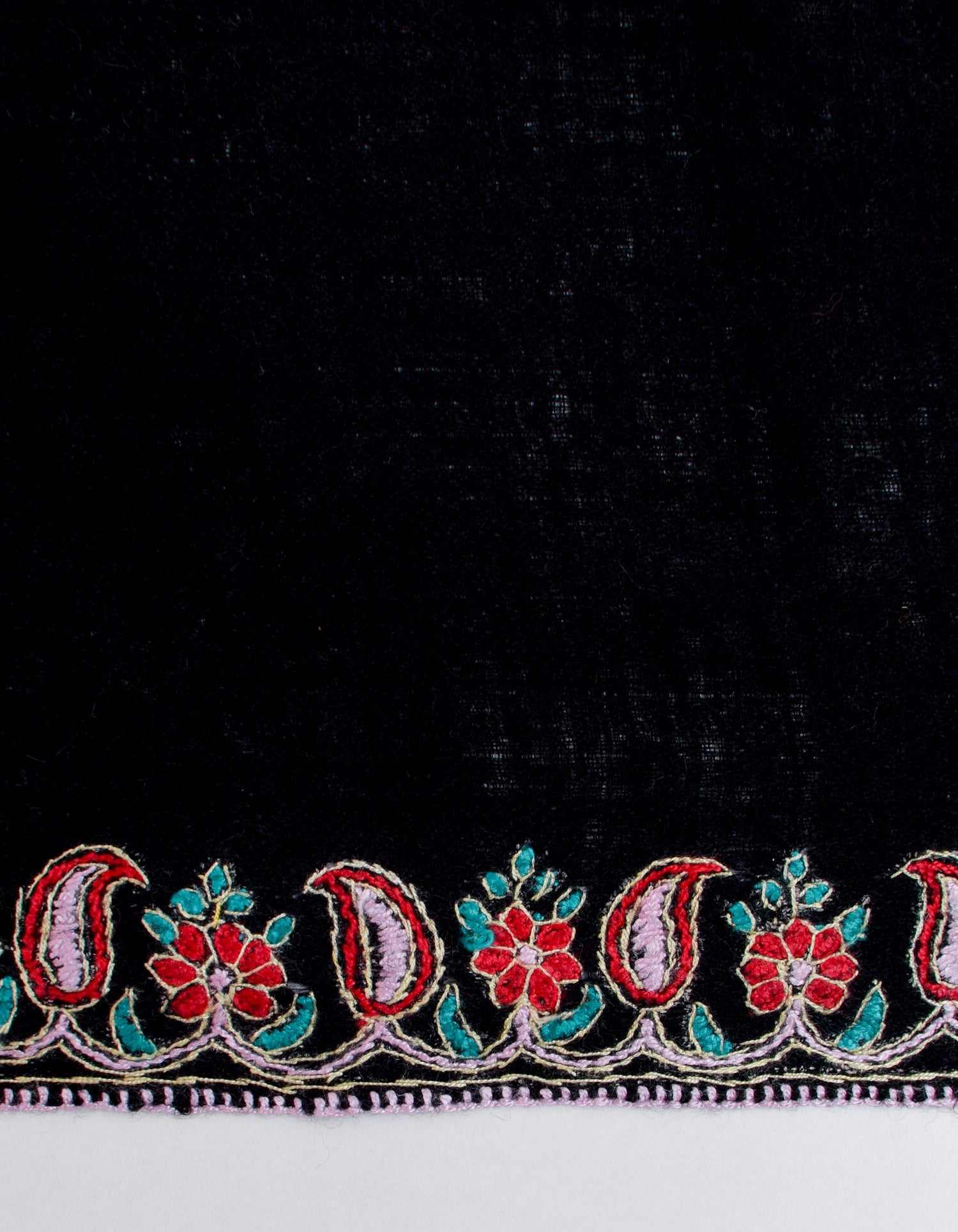 Black Handwoven Multicolour Border Embroidered Cashmere Pashmina Shawl