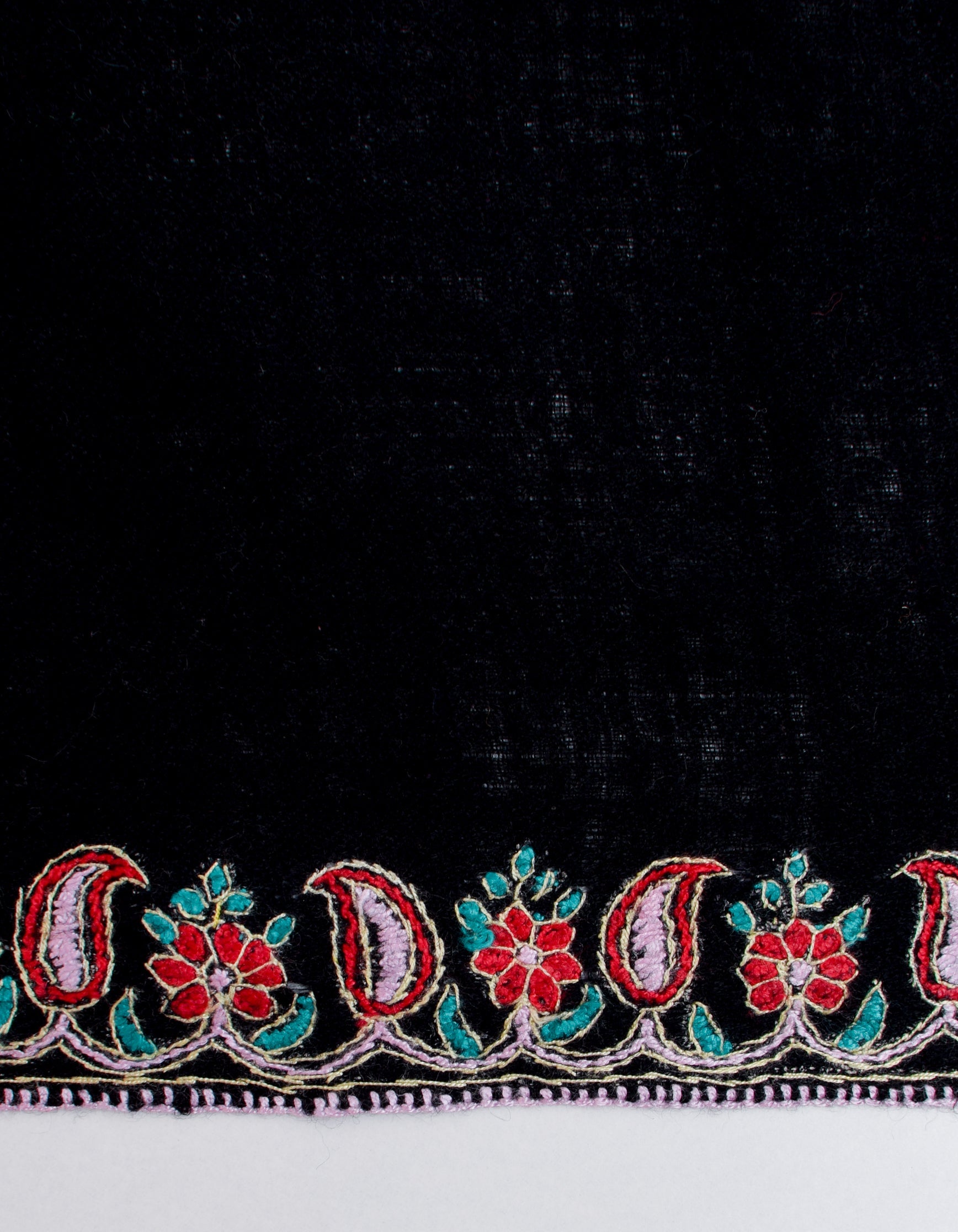 Black Handwoven Multicolour Border Embroidered Cashmere Pashmina Shawl