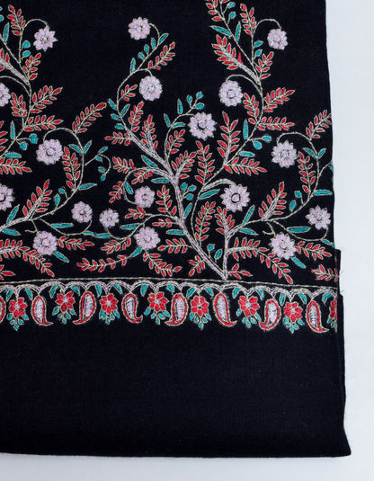 Black Handwoven Multicolour Border Embroidered Cashmere Pashmina Shawl