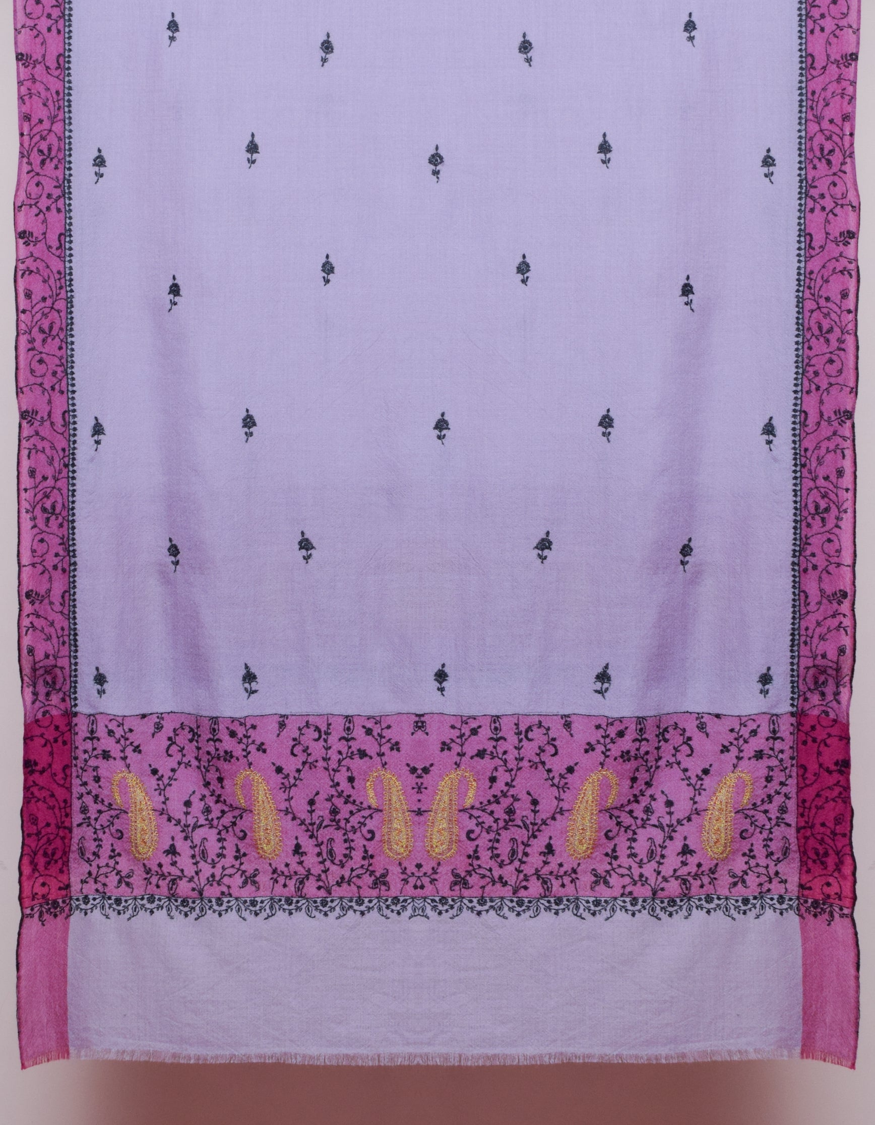 Light Lavender Handwoven Sozni Border Embroidered Cashmere Pashmina Stole - Kashmir Box