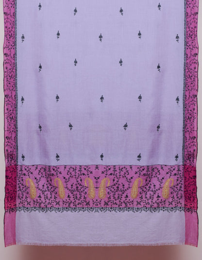 Light Lavender Handwoven Sozni Border Embroidered Cashmere Pashmina Stole - Kashmir Box