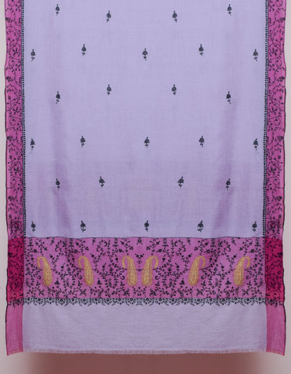 Light Lavender Handwoven Sozni Border Embroidered Cashmere Pashmina Stole