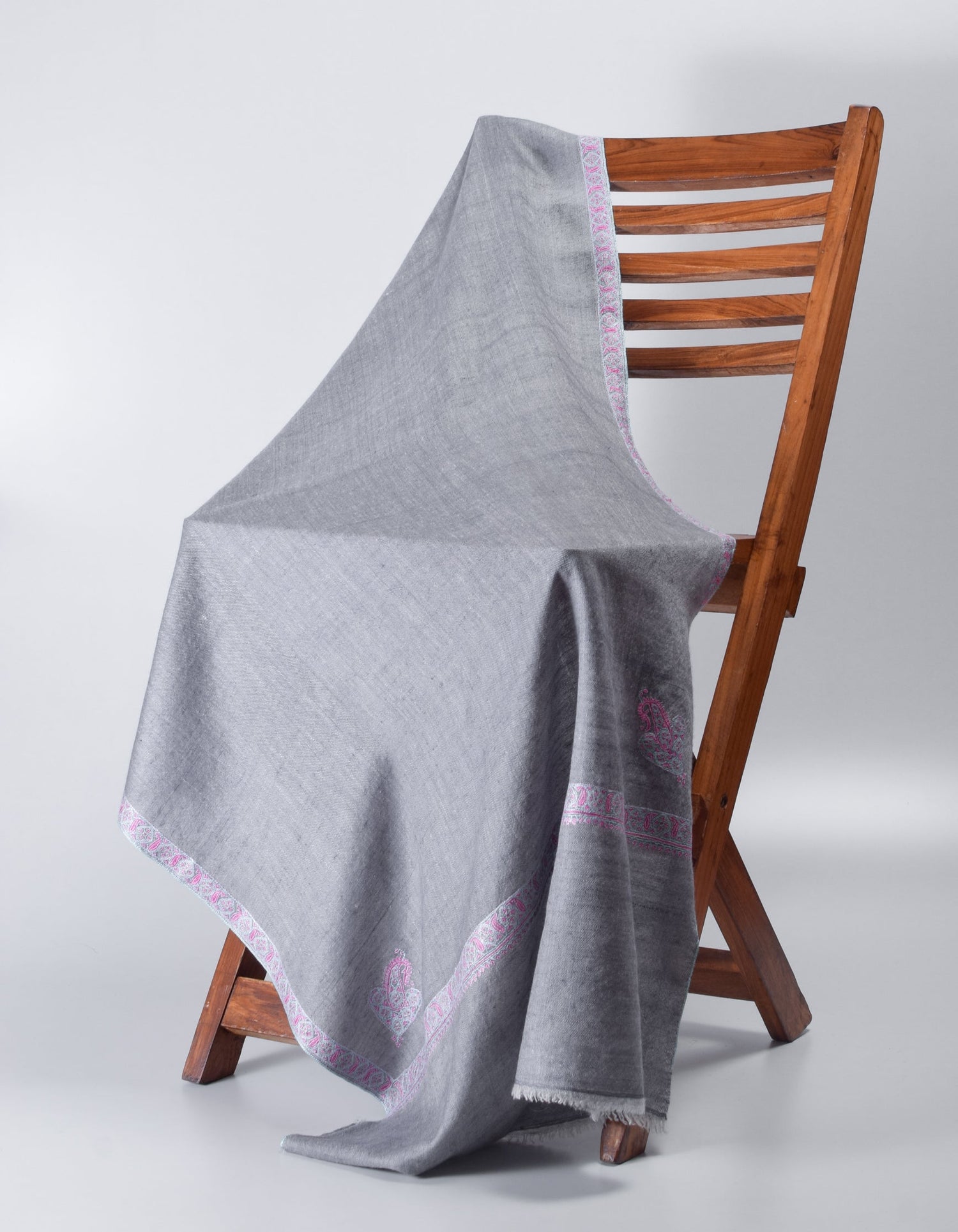 Kashmir Blue Handwoven Sozni Jaali Embroidered Cashmere Pashmina Stole - Kashmir Box