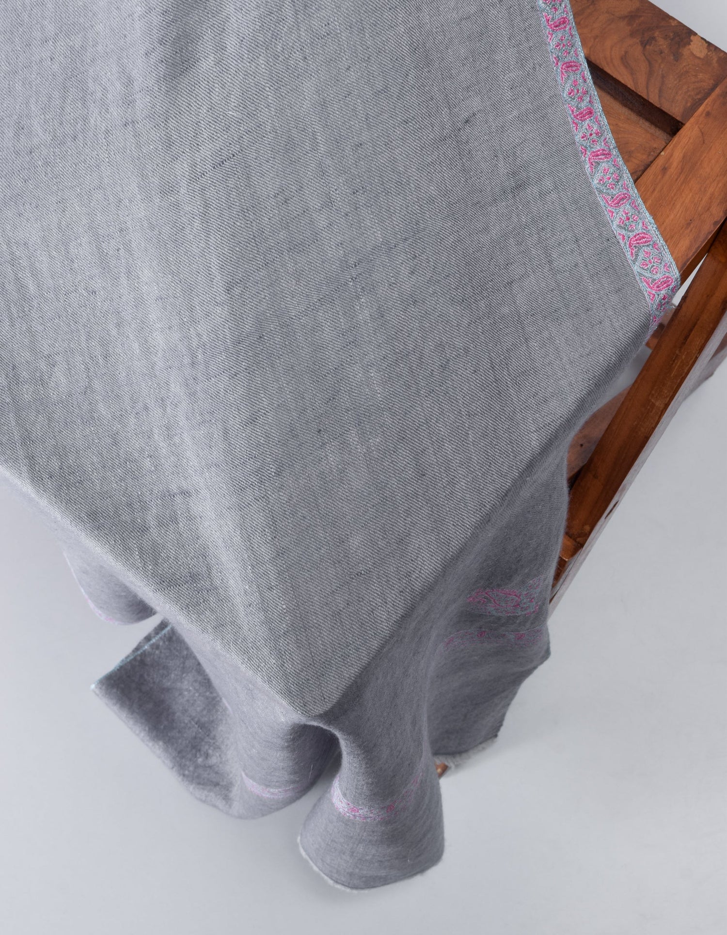 Kashmir Blue Handwoven Sozni Jaali Embroidered Cashmere Pashmina Stole - Kashmir Box