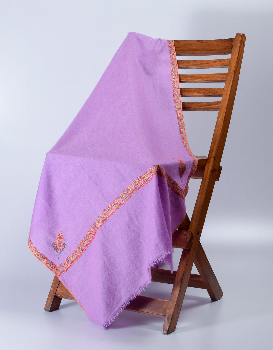 Lavender Handwoven Sozni Border Embroidered Cashmere Pashmina Stole