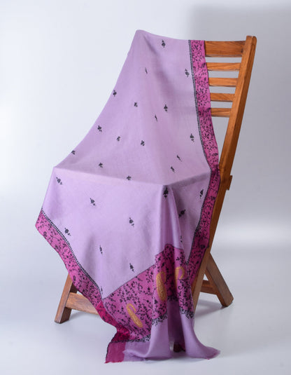 Light Lavender Handwoven Sozni Border Embroidered Cashmere Pashmina Stole - Kashmir Box