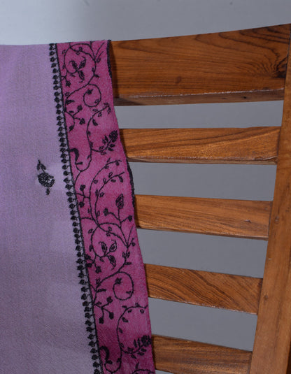 Light Lavender Handwoven Sozni Border Embroidered Cashmere Pashmina Stole - Kashmir Box