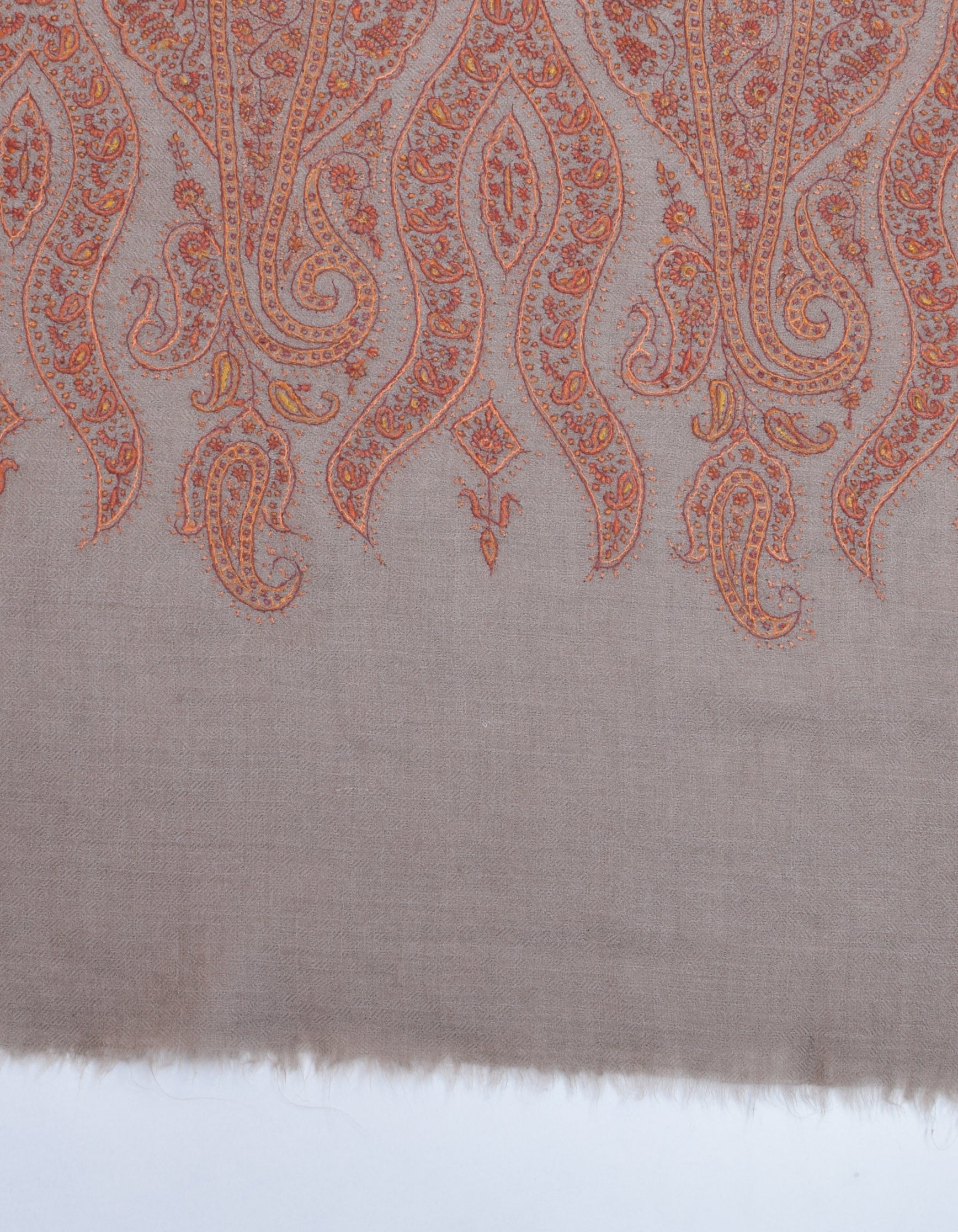 Natural Beige Handwoven Multicolour Jaali Embroidered Cashmere Pashmina Shawl