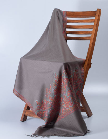 Davy Grey  Handwoven Sozni Palla Embroidered Cashmere Pashmina Stole - Kashmir Box