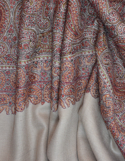 Bronze Grey Handwoven Jaali Embroidered Cashmere Pashmina Shawl