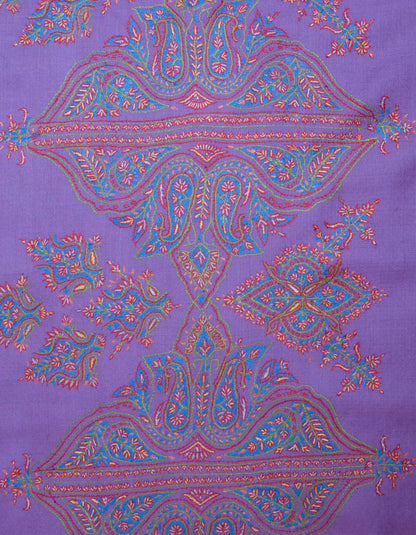 Soft Purple Handwoven Sozni Palla Embroidered Cashmere Pashmina Stole