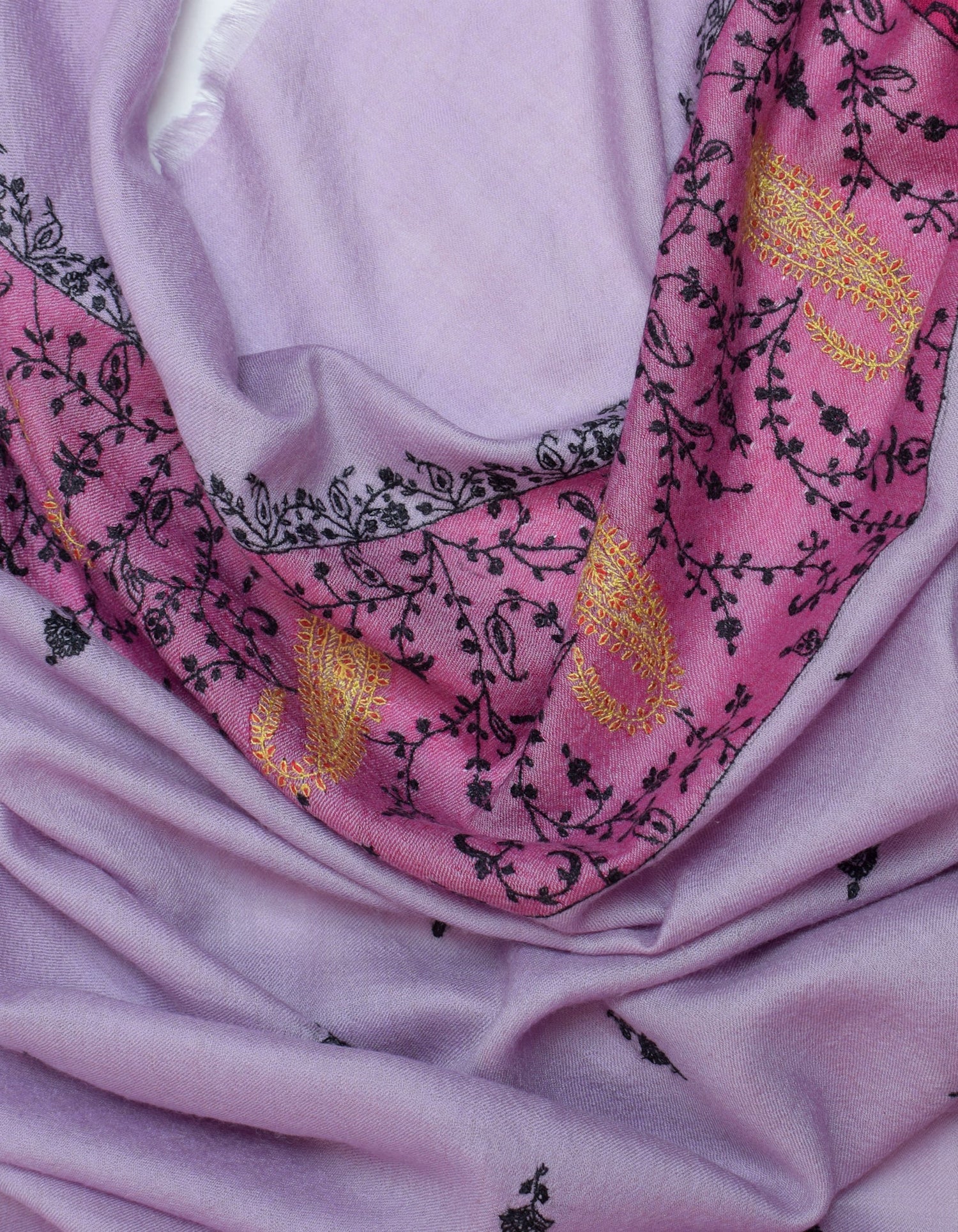 Light Lavender Handwoven Sozni Border Embroidered Cashmere Pashmina Stole - Kashmir Box