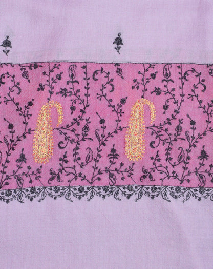 Light Lavender Handwoven Sozni Border Embroidered Cashmere Pashmina Stole - Kashmir Box