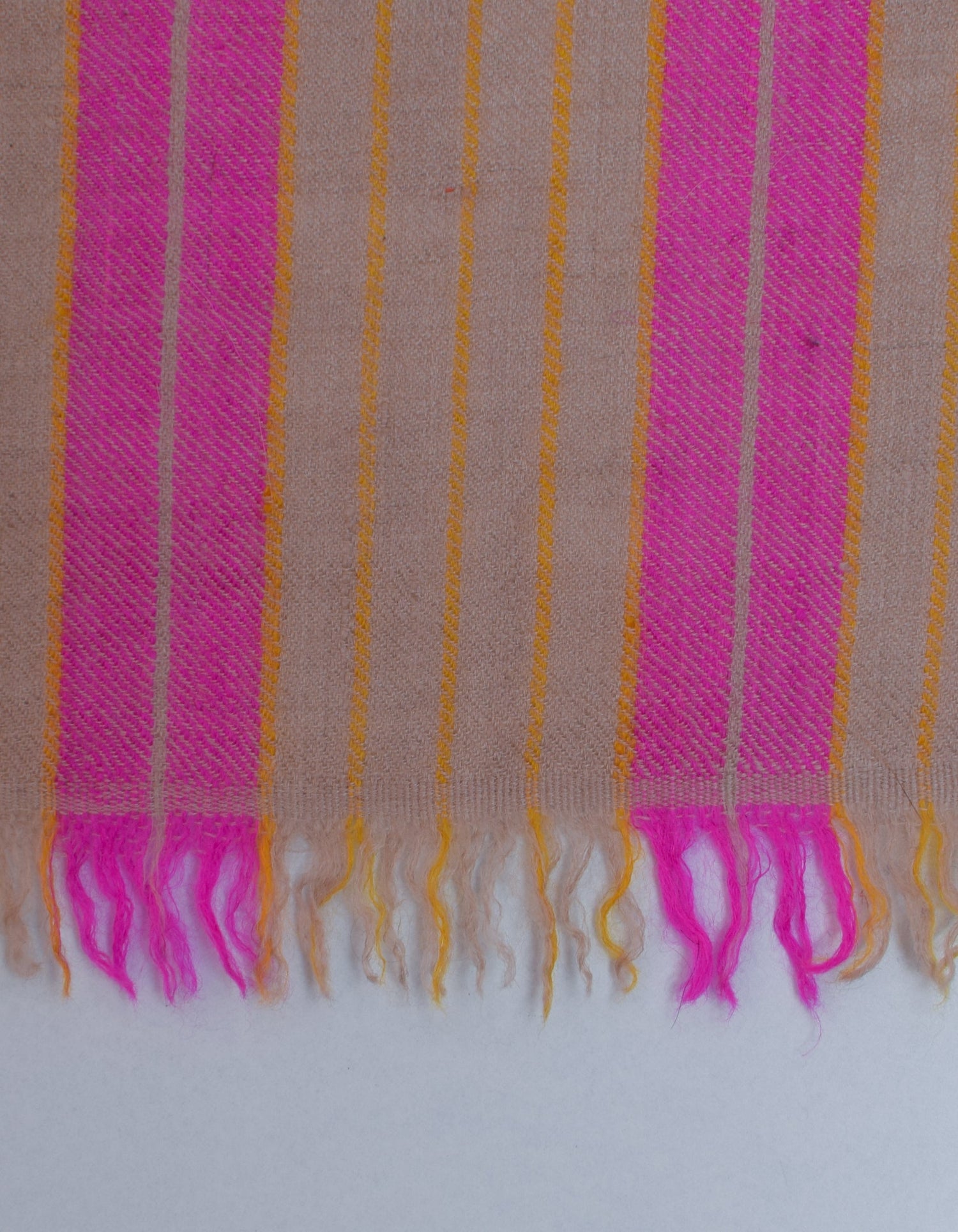 Modern Beige Pink Check Handwoven Sozni Palla Embroidered Cashmere Pashmina Stole