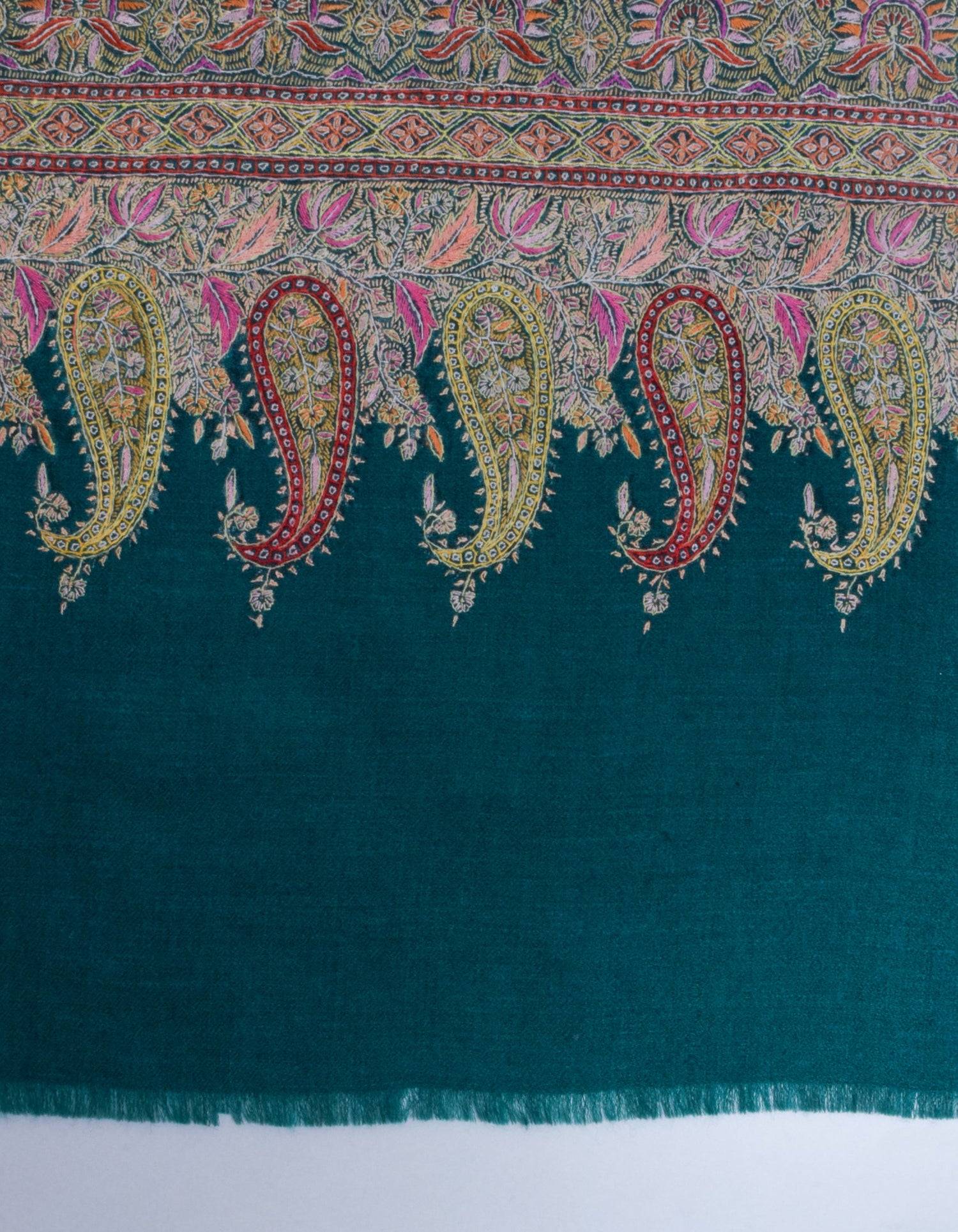 Teal Green Handwoven Sozni Jaali Embroidered Cashmere Pashmina Shawl