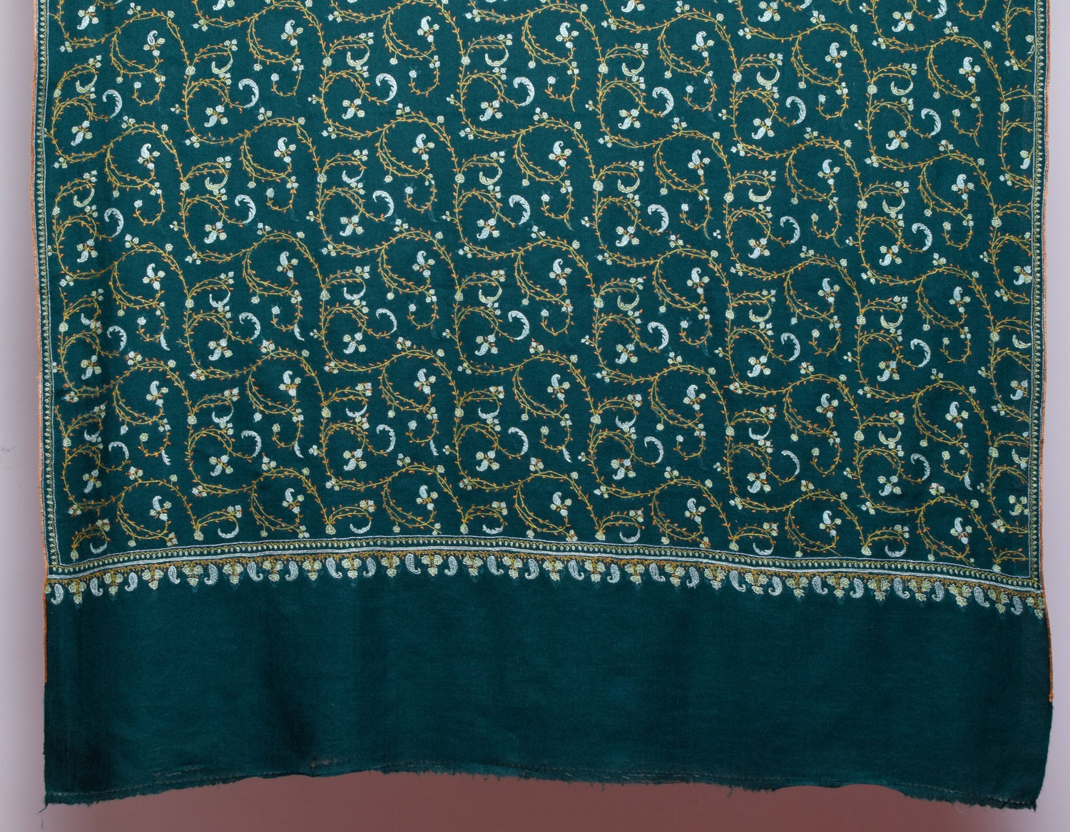 Dark Green Handwoven Sozni Jaali Embroidered Cashmere Pashmina Shawl